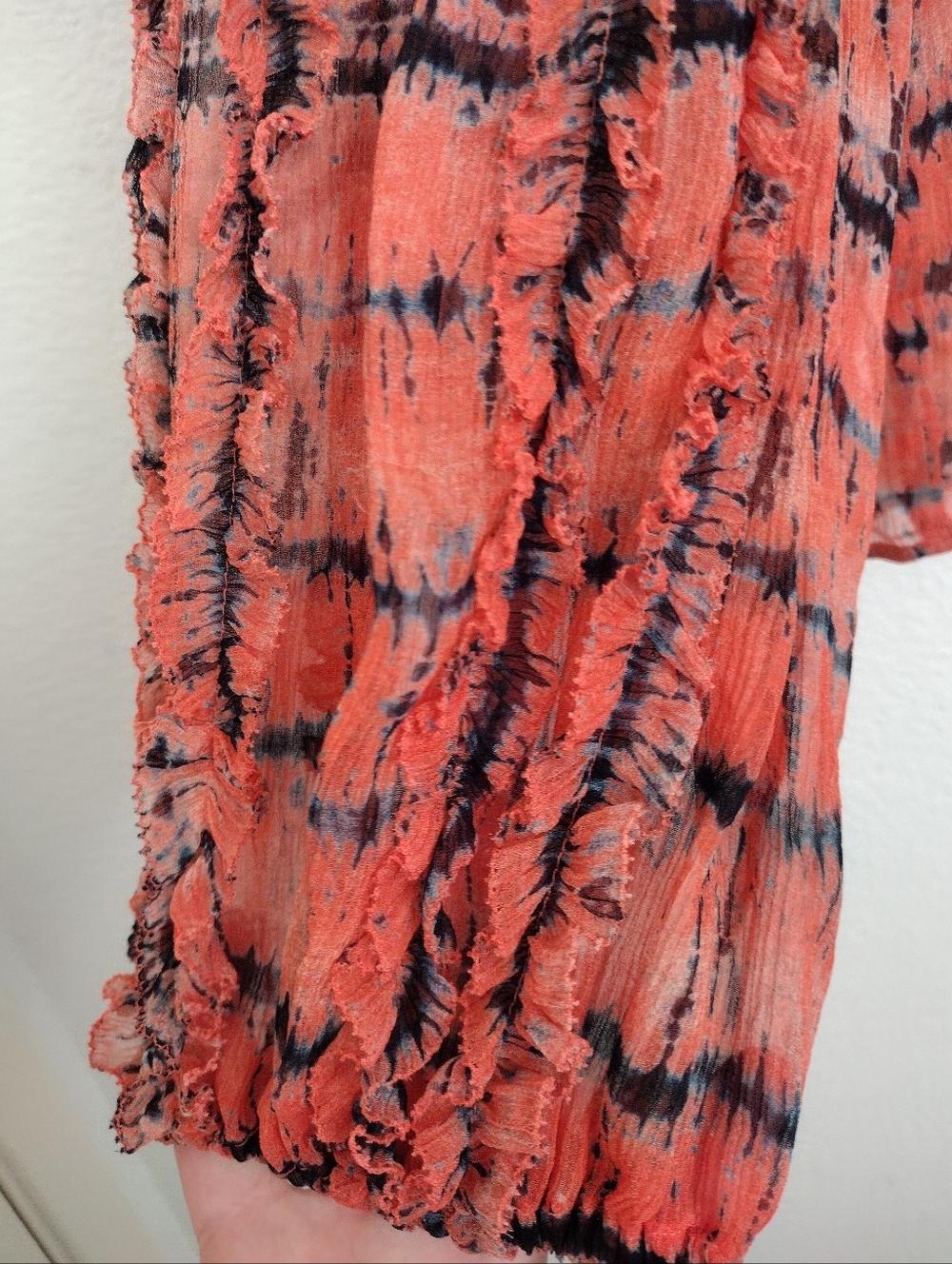 Ulla Johnson Mari Silk Blouse In Chili Tie Dye Orange Red Black Size 2 - Picture 9 of 16